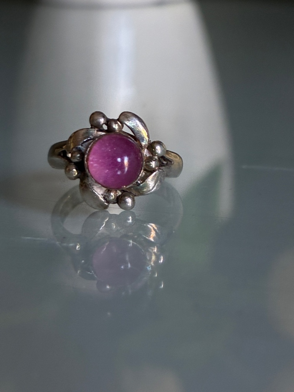 Silver Ring with Pinkish Purple Stone